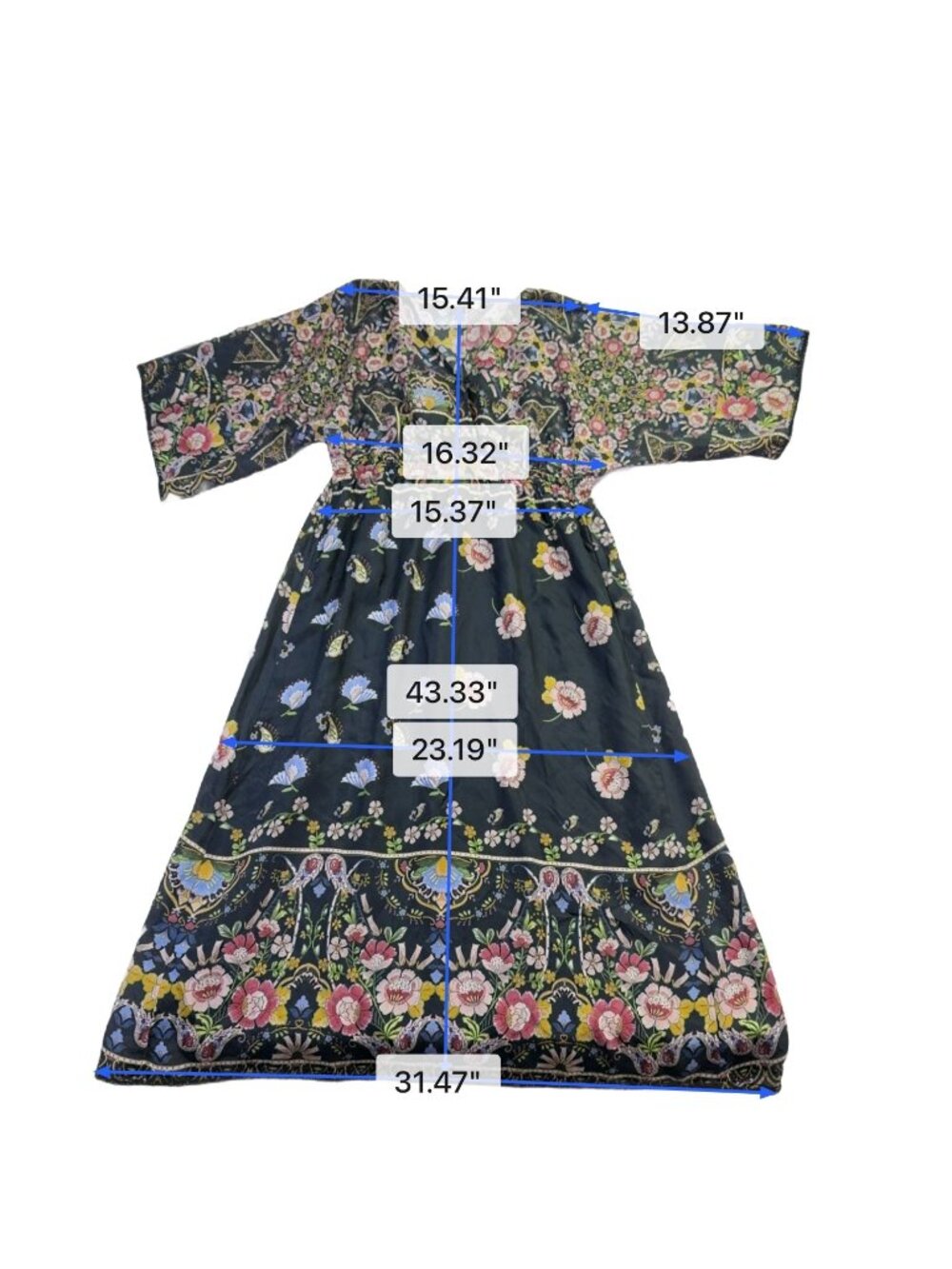 Johnny Was Womens Black Silk Floral Maxi Dress V-Neck Flowy Fit Sz XS - Picture 6 of 6